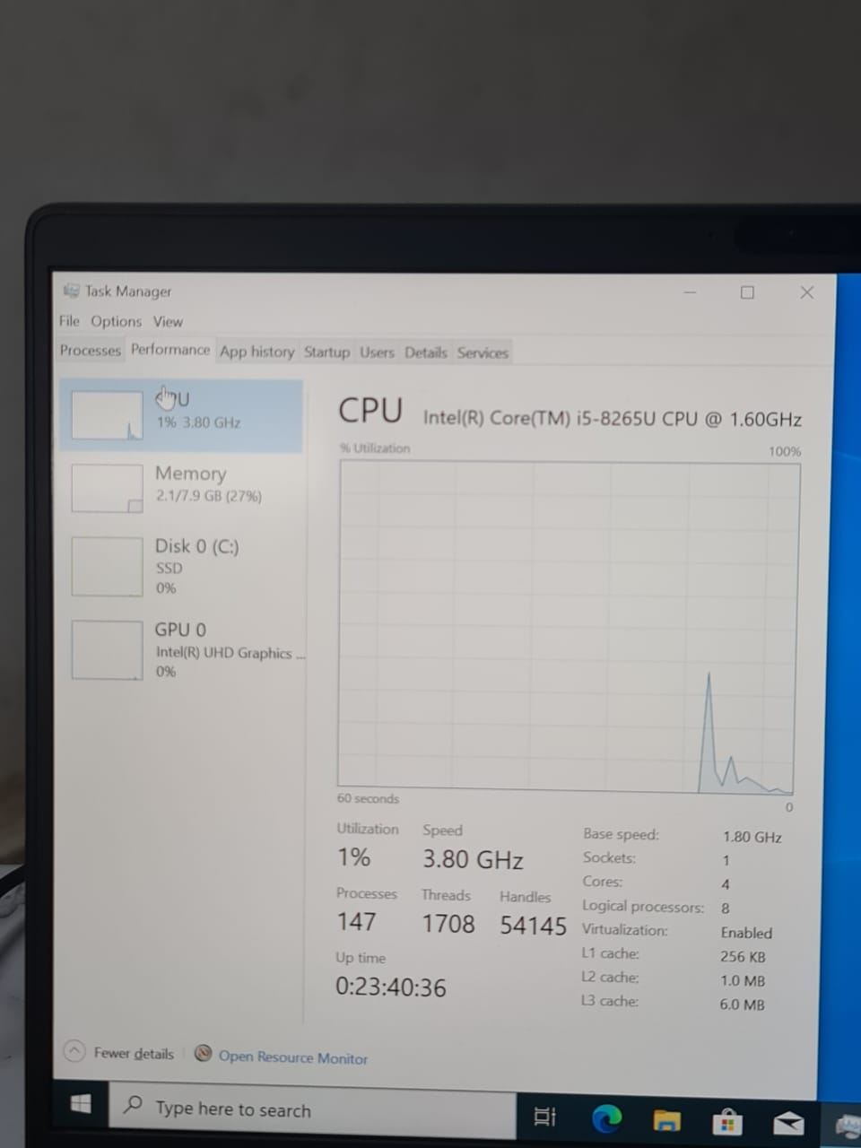 Dell Latitude 7400 Intel Core I5-8265U 8GB Ram 256GB SSD Intel UHD Graphics 620 14″ Inch FHD