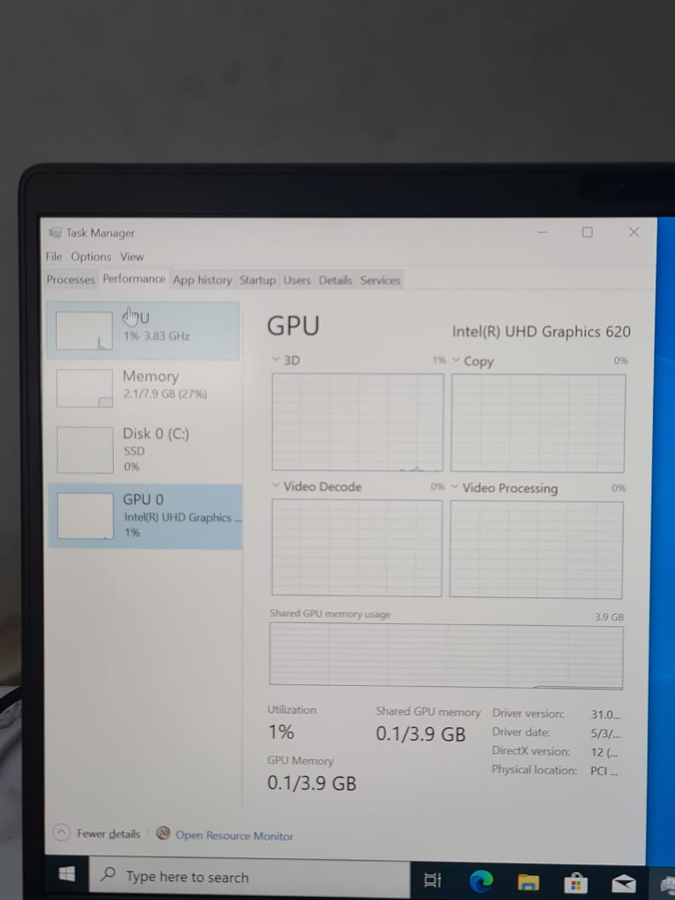Dell Latitude 7400 Intel Core I5-8265U 8GB Ram 256GB SSD Intel UHD Graphics 620 14″ Inch FHD